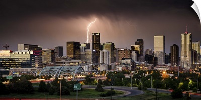 Lightning Strikes the Denver Skyline During a Summer Storm, Colorado