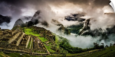 Panoramic of the Sun Breaking Through the Mist, Machu Picchu, Peru