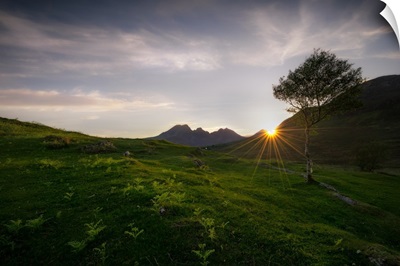 Sun Sets Over the Rugged Scottish Landscape Near Elgol, Isle of Skye