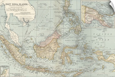 East India Islands, Malaysia and Melanesia - Vintage Map
