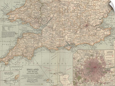 England and Wales, Southern Part - Vintage Map