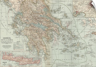 Greece, Crete and Samos - Vintage Map