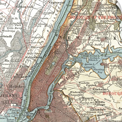 Hudson River and New York - Vintage Map