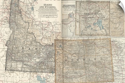 Idaho and Wyoming, with Yellowstone National Park - Vintage Map