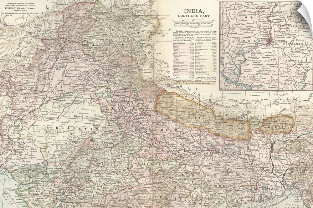 India, Northern Part - Vintage Map