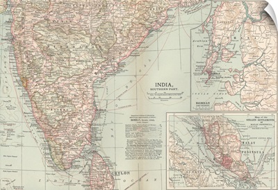 India, Southern Part - Vintage Map
