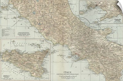 Italy, Central and Southern Part - Vintage Map