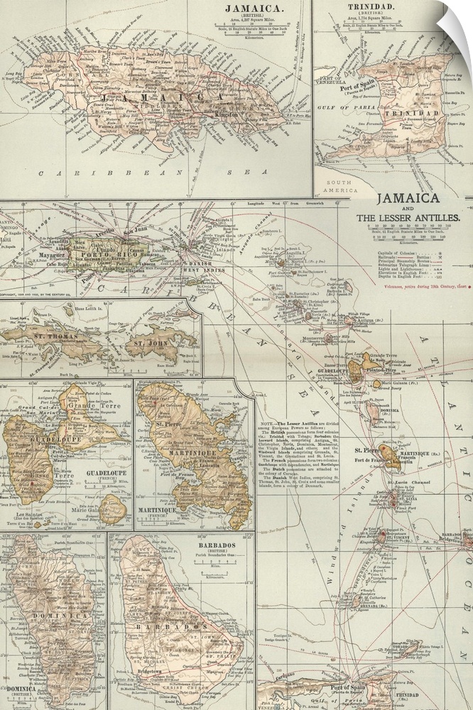 Jamaica and the Lesser Antilles - Vintage Map