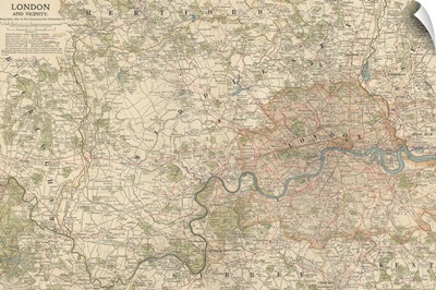 London and Vicinity - Vintage Map