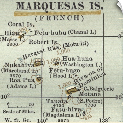 Marquesas Islands - Vintage Map