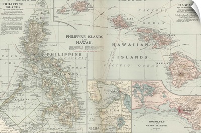 Philippine Islands and Hawaii - Vintage Map
