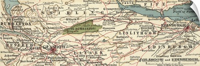 Territory between Glasgow and Edinburgh - Vintage Map
