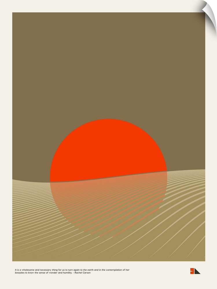 Modern graphic poster representing a desert landscape with the quote "It is a wholesome and necessary thing for us to turn...