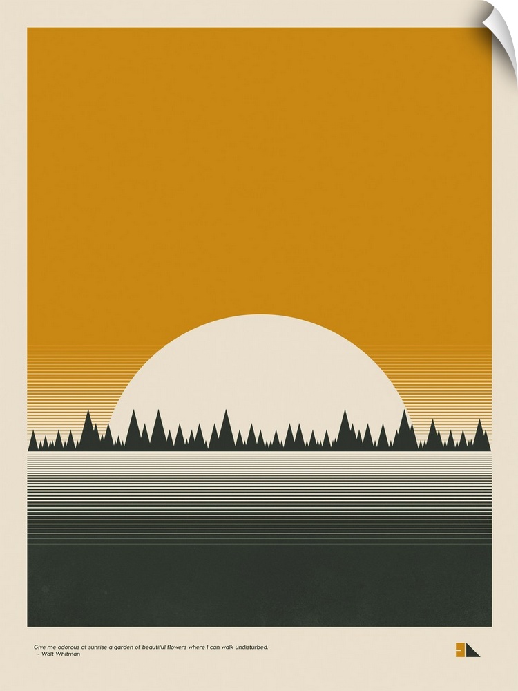 Modern graphic poster representing a forest landscape with the quote "Give me odorous at sunrise a garden of beautiful flo...