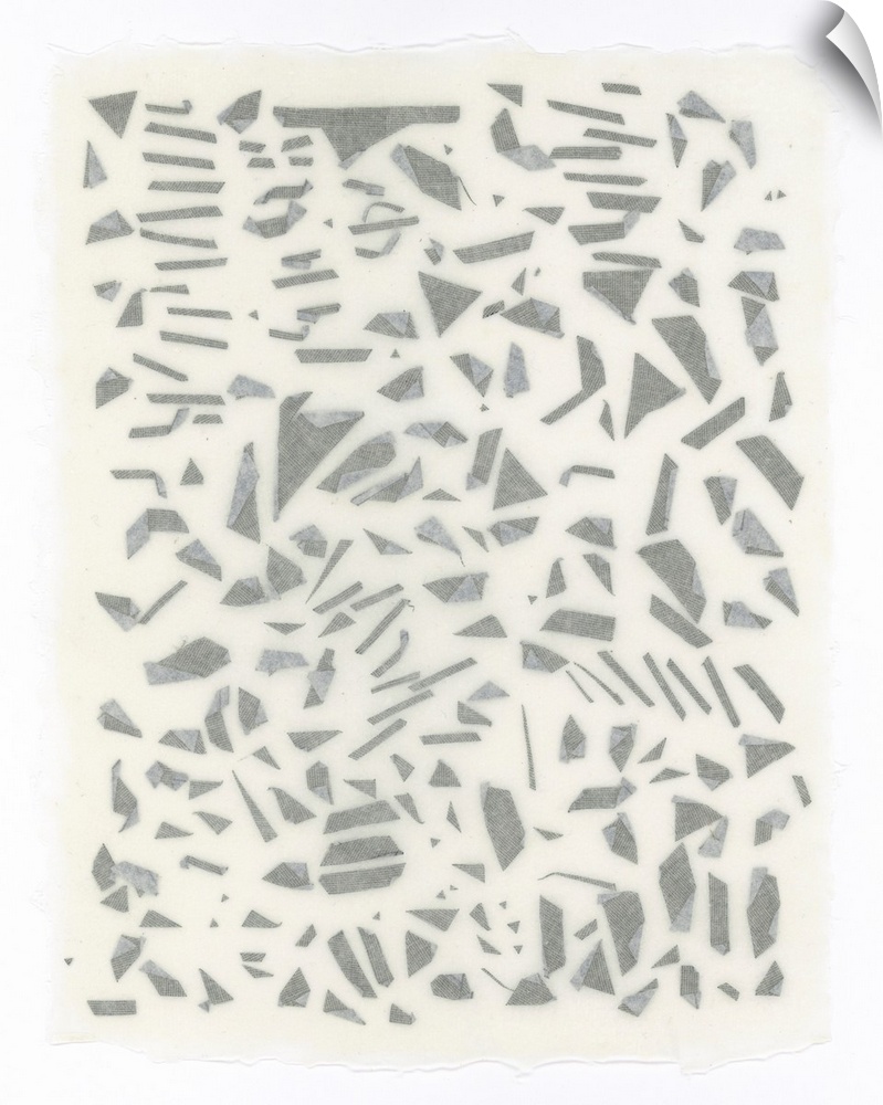 Gray bookcloth scraps suspended in handmade paper.