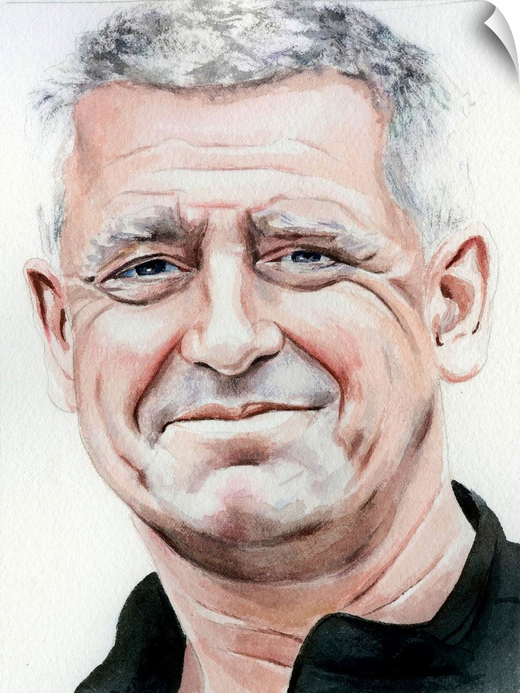 Watercolor portrait of 360-era Adam Clayton.  1 of 4.