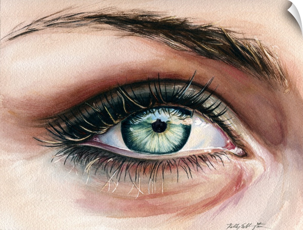 Horizontal watercolor of a close up detail of an eye.