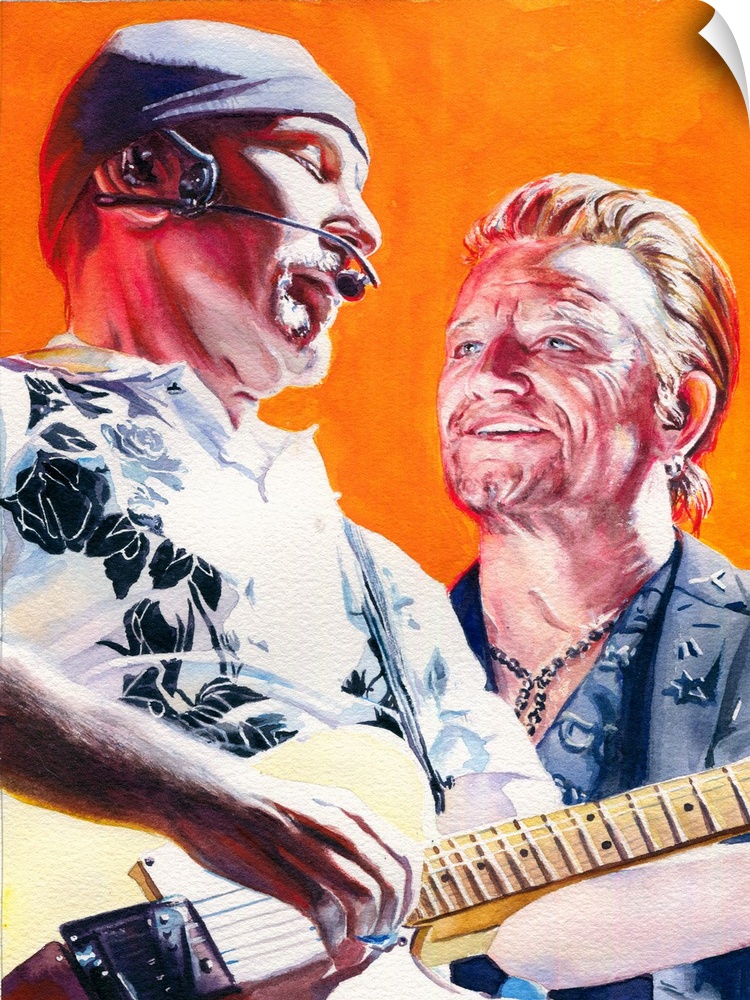 Watercolor painting of the Edge and Bono created for atu2.com 2017.