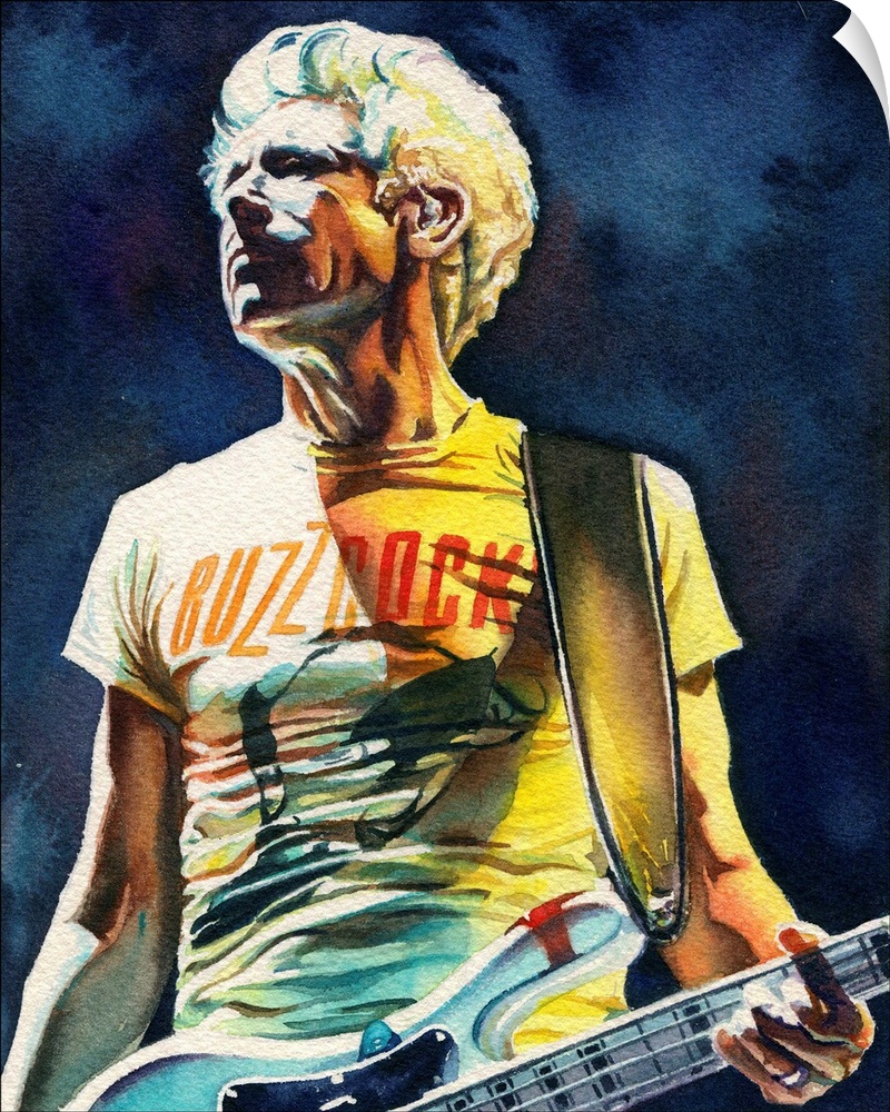 Illustration for atu2.com of Adam Clayton from U2's Innocence and Experience tour in watercolor.