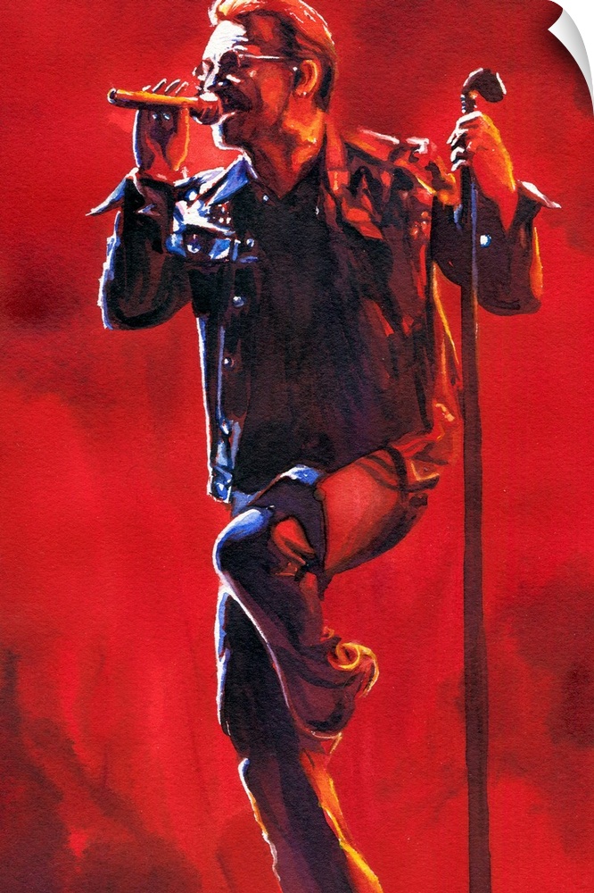 Watercolor painting of Bono created for atu2.com 2017.