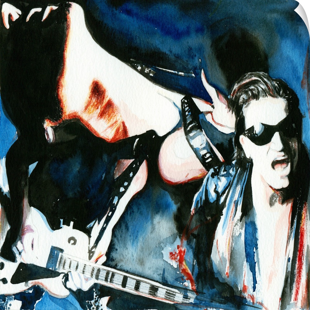 Illustration inspired by U2's video for The Fly starring Bono and Edge and especially Bono's neck in watercolor.