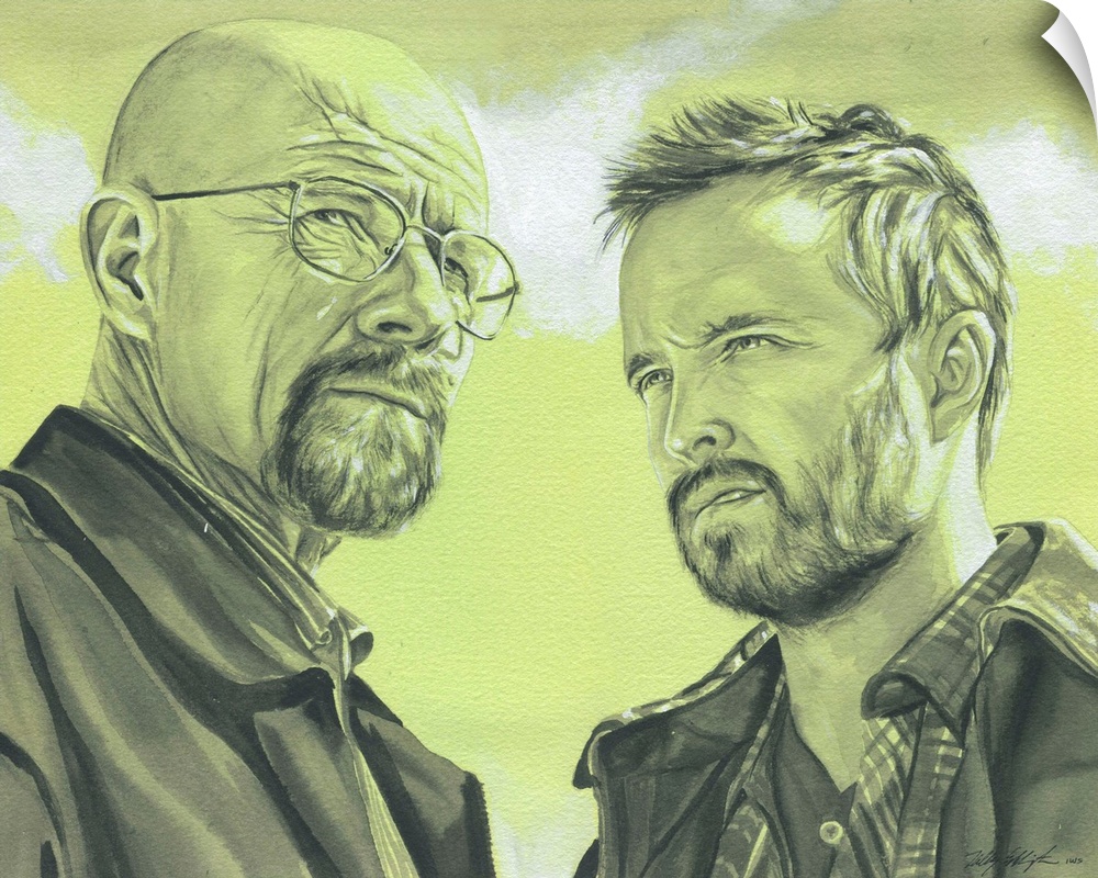 Walter and Jesse from Breaking Bad.  The original version of this painting is black watercolor and white acrylic paint on ...