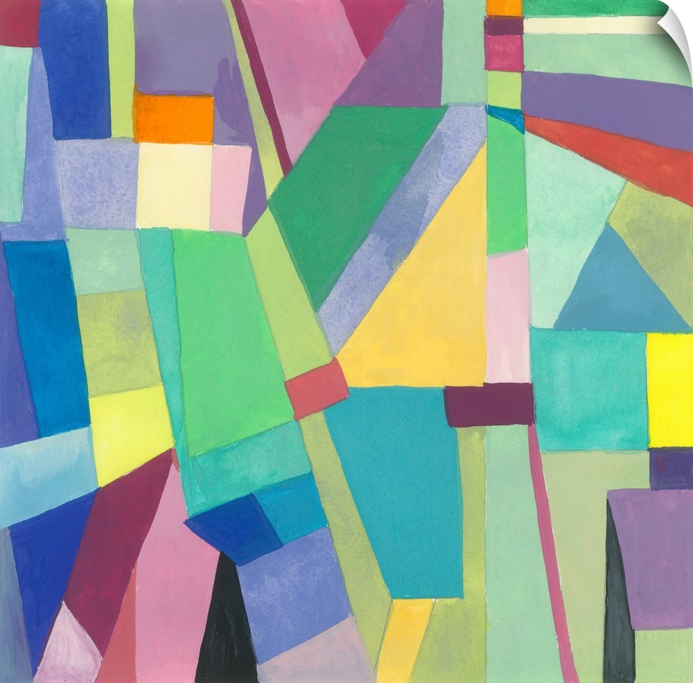 One painting in a series of geometric abstracts in vibrant colors depicting the artist's interpretation of well-known cities.