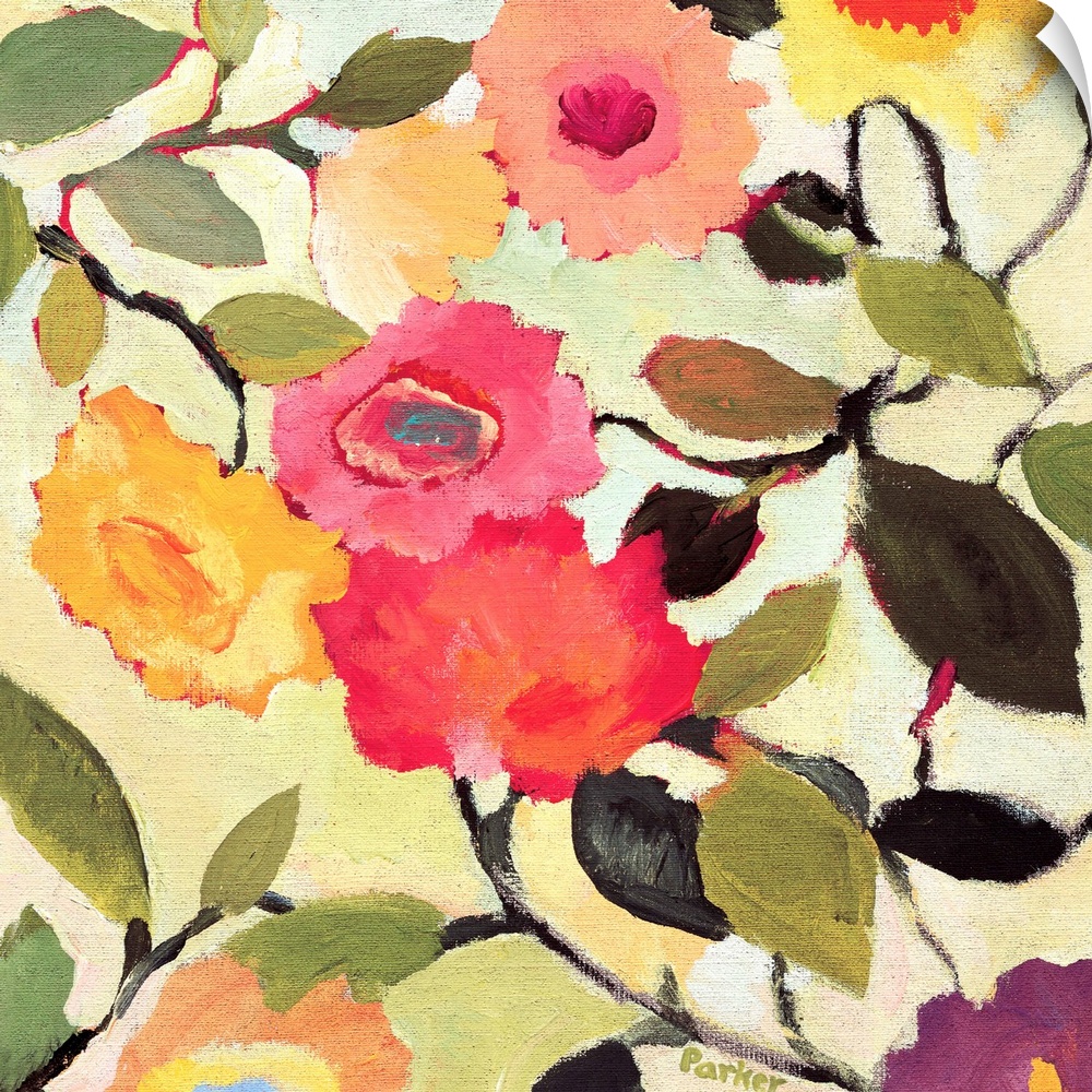 A painting of wild roses against a pale background in a soft style.