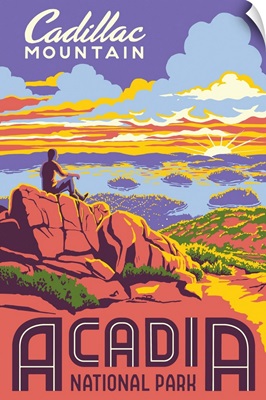 Acadia National Park, Cadillac Mountain: Retro Travel Poster