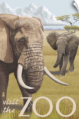 African Elephant - Visit the Zoo : Retro Travel Poster