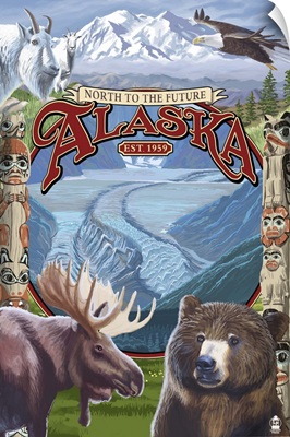 Alaska Scenes Montage: Retro Travel Poster