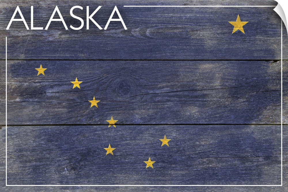 The flag of Alaska with a weathered wooden board effect.