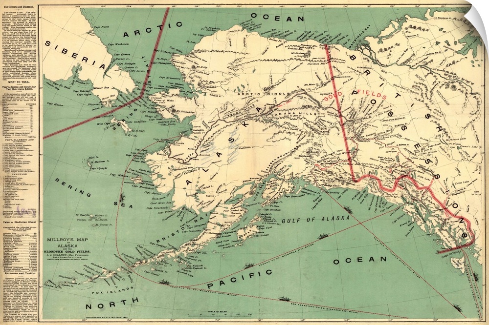 A vintage map of the state of Alaska.