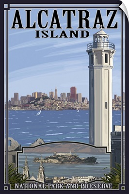 Alcatraz Island and City - San Francisco, CA: Retro Travel Poster