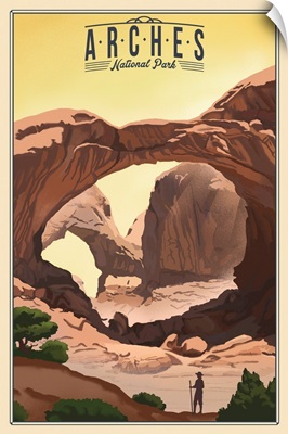 Arches National Park, Double Arch: Retro Travel Poster