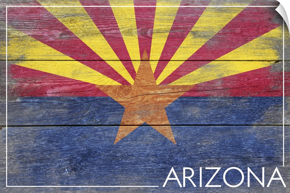 The flag of Arizona with a weathered wooden board effect.