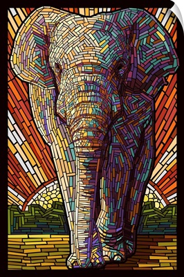 Asian Elephant - Paper Mosaic: Retro Poster Art