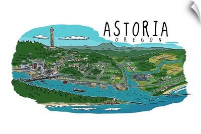 Astoria, Oregon - Line Drawing