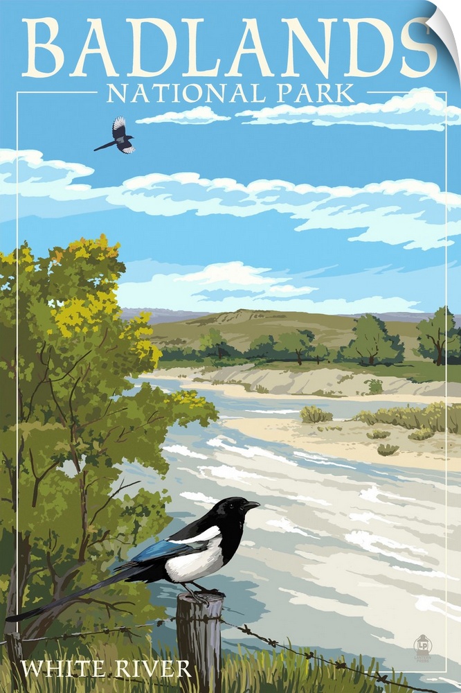 Badlands National Park, South Dakota - White River: Retro Travel Poster
