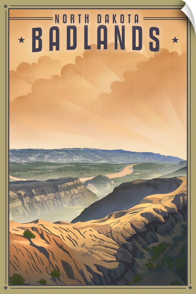 Badlands, Natural Landscape: Retro Travel Poster