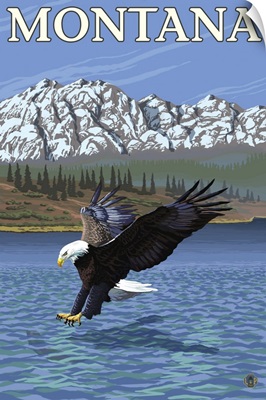 Bald Eagle Diving - Montana: Retro Travel Poster