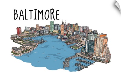 Baltimore, Maryland - Line Drawing