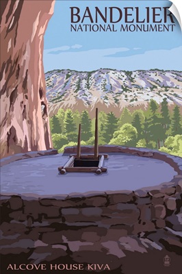 Bandelier National Monument, New Mexico - Alcove House Kiva: Retro Travel Poster