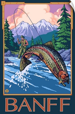 Banff, Canada - Angler: Retro Travel Poster