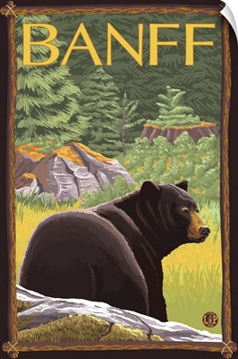 Banff, Canada - Black Bear in Forest: Retro Travel Poster