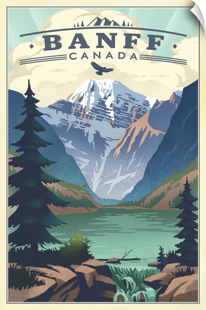Banff, Canada - Lake - Lithograph