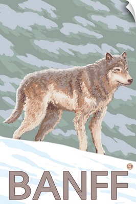 Banff, Canada - Wolf (Side): Retro Travel Poster