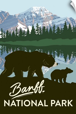 Banff National Park, Bear And Cub: Graphic Travel Poster