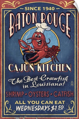 Baton Rouge, Louisiana - Cajun Kitchen Vintage Sign: Retro Travel Poster
