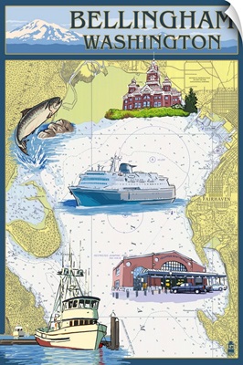 Bellingham, Washington - Nautical Chart: Retro Travel Poster
